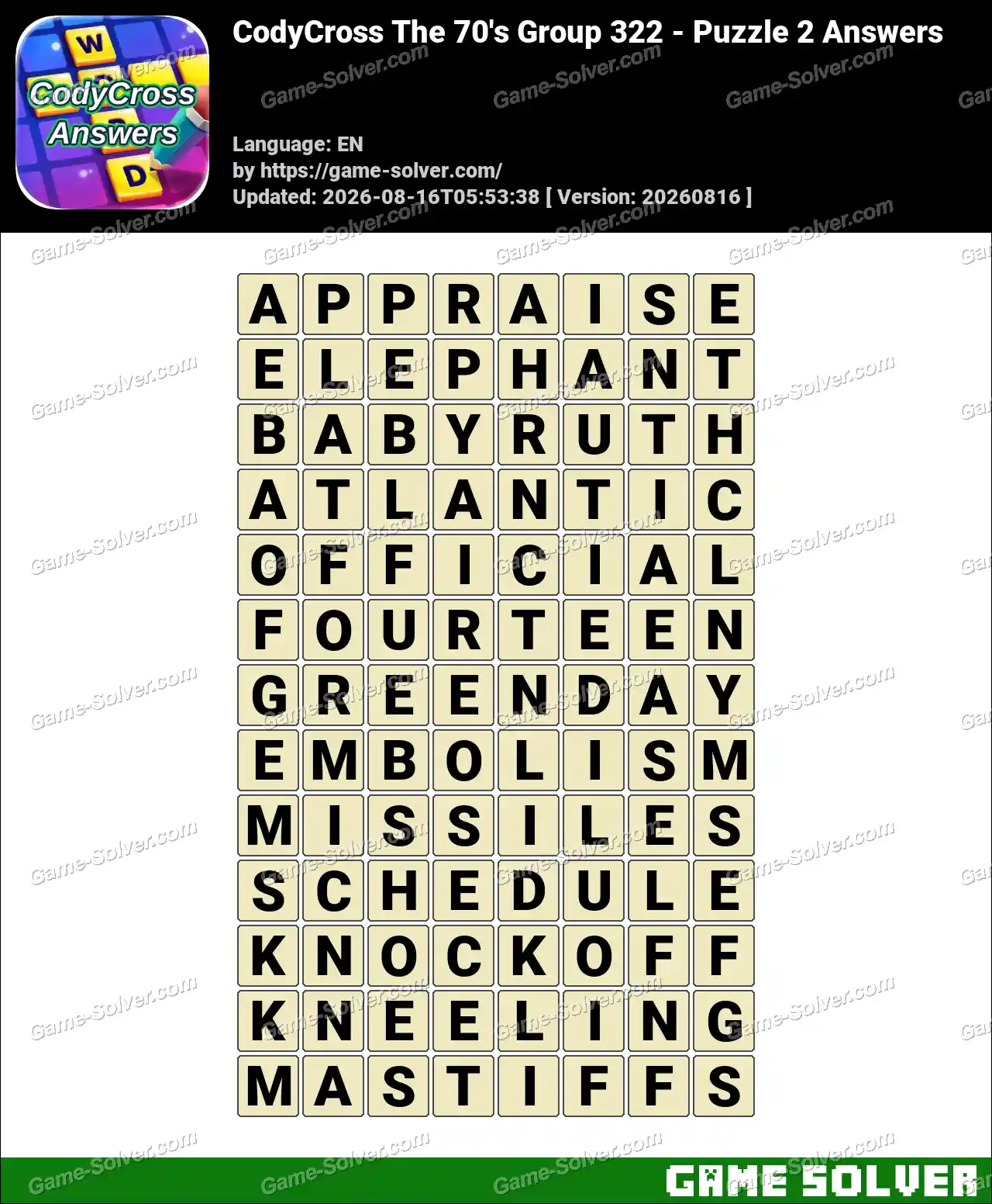 CodyCross The 70’s Group 322 – Puzzle 2 Answers